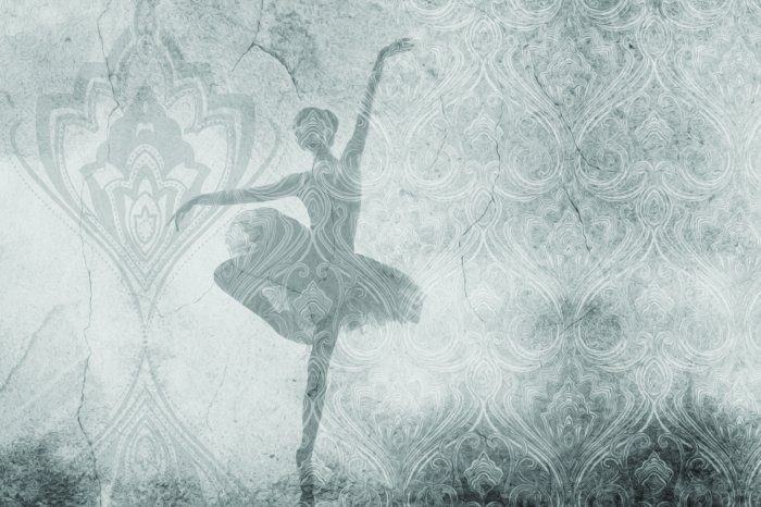 Fototapete Frau, die Ballett auf einem Betonornament tanzt