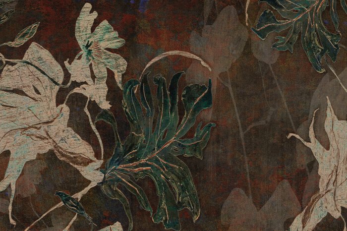 Fototapete Tropische Blätter auf brauner Textur