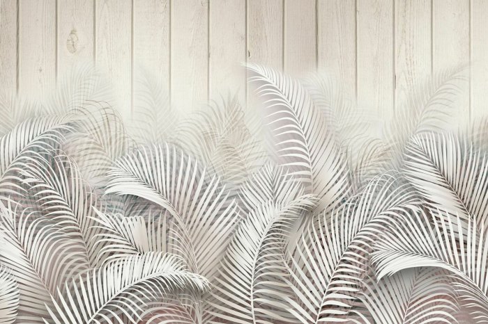 Fototapete Palmblätter auf Holzbrettern