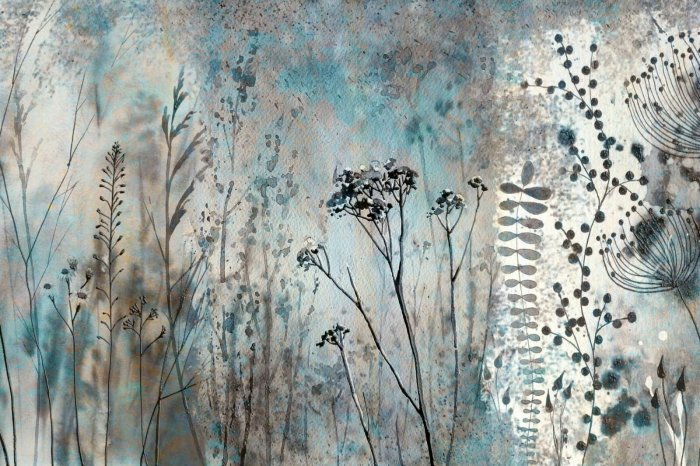 Fototapete Abstrakte Aquarell einer Wiese mit Blumen