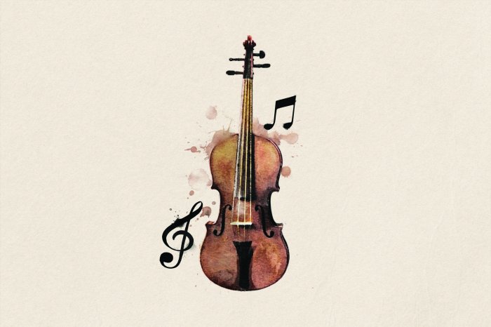 Fototapete Violine mit Noten in Aquarell an der Wand