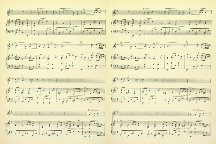 Fototapete Ein Stück, das auf Notenpapier geschrieben ist