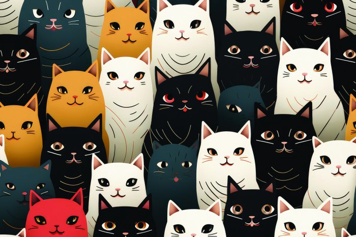 Fototapete Zeichnung mit bunten Katzen