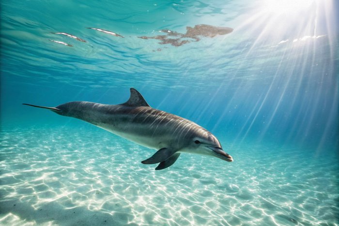 Fototapete Delfin, der auf dem Meeresboden schwimmt