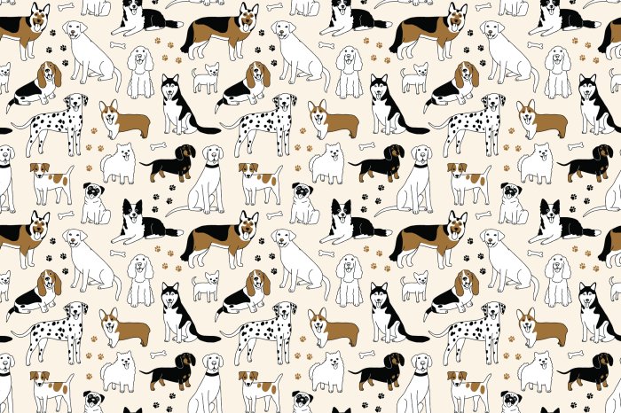 Fototapete Gezeichnete Hunde zwischen Knochen und Pfoten