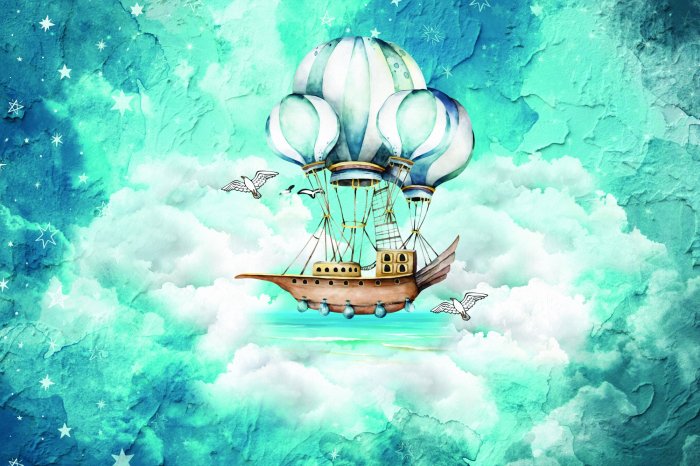 Fototapete Märchenschiff mit Ballons in den Wolken