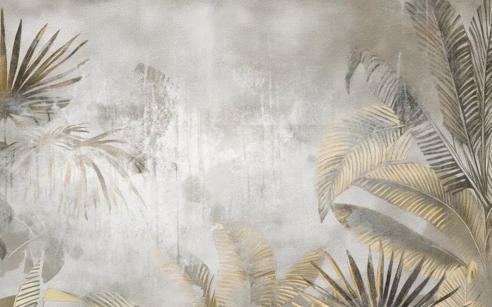 Fototapete Große tropische Palmblätter auf Betonhintergrund im Loftstil
