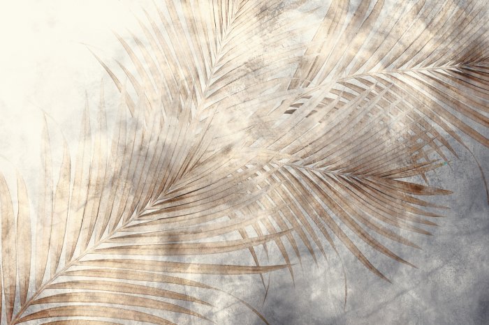 Fototapete Beige Palmblätter auf Betonhintergrund im Industriestil
