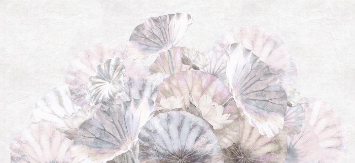 Fototapete Seerosen und Blätter in Pastellfarben