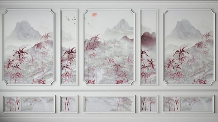 Fototapete Landschaft mit Sonnenuntergang im Chinesischen Stil