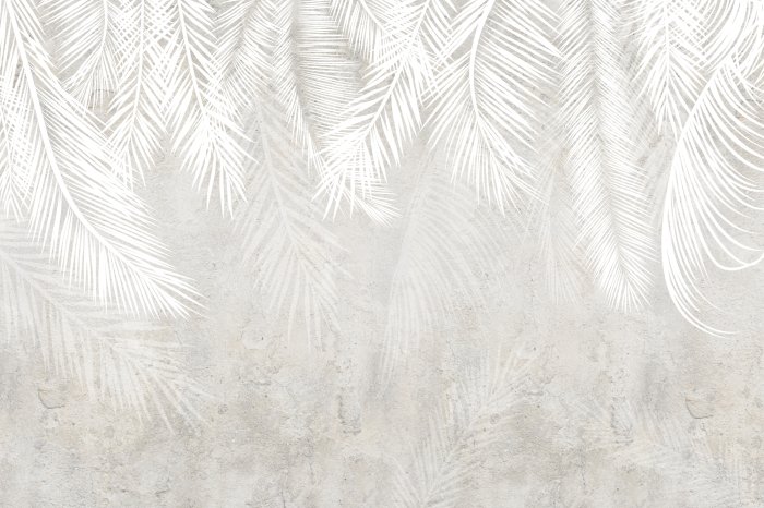 Fototapete Weiße Palmblätter auf Betonhintergrund