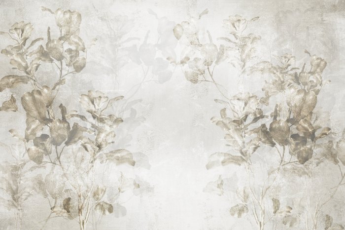 Fototapete Botanische Blätter auf grauem Hintergrund