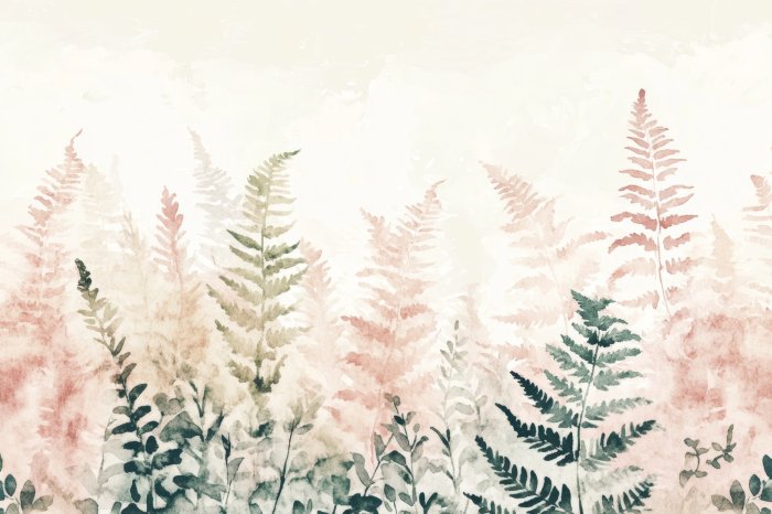 Fototapete Rosa und grüne Farnblätter