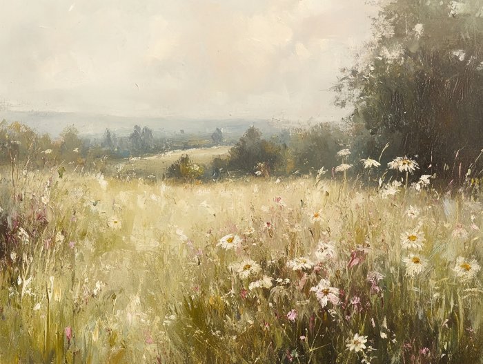 Fototapete Gemalte Lichtung mit Blumen