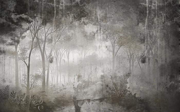 Fototapete Geheimnisvolle Landschaft eines dichten Waldes