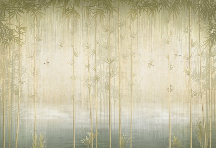 Fototapete Abstrakter Bambuswald mit Libellen