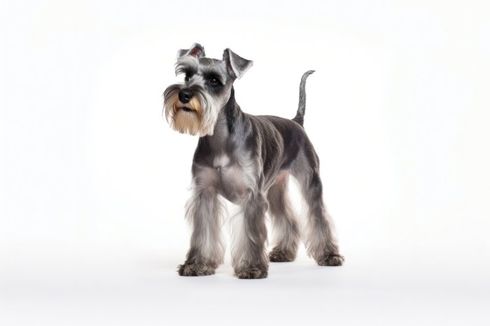 Fototapete Schnauzer Welpe auf weißem Hintergrund