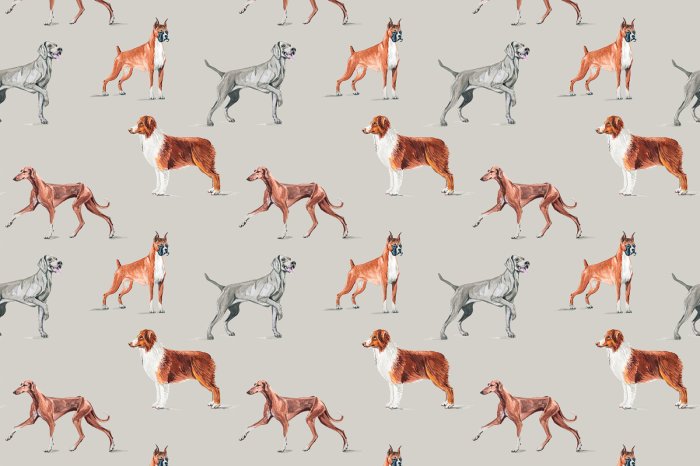 Fototapete Majestätische Hunde Aquarell-Illustration auf grauem Hintergrund