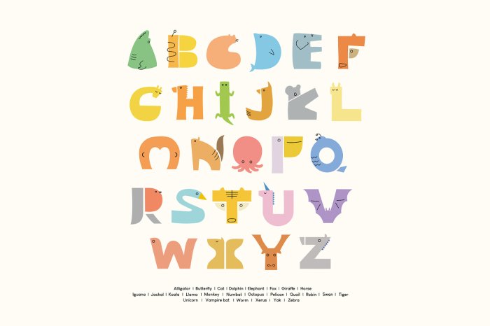 Fototapete Alphabet in Form von Tieren Kindermuster