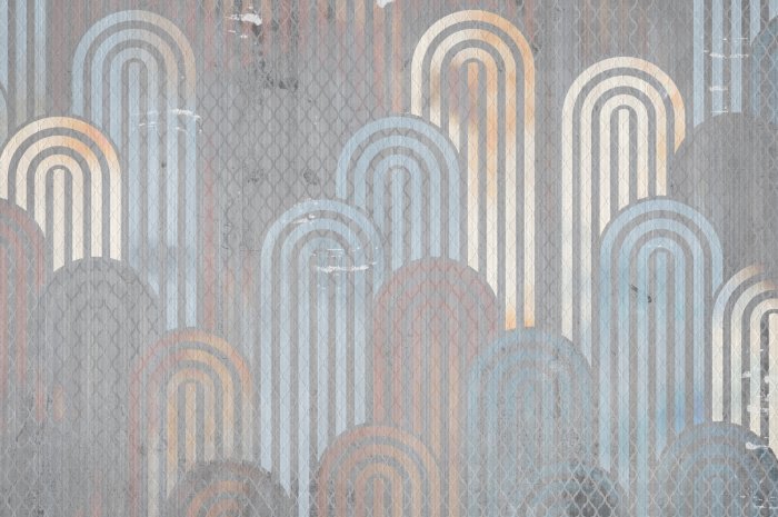 Fototapete Blaue und goldene Bögen auf grauem Hintergrund