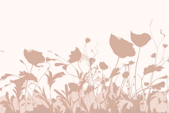 Fototapete Gemalte beige Wiese mit wilden Blumen