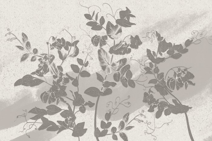 Fototapete Graue Blätter an einer sandfarbenen Wand