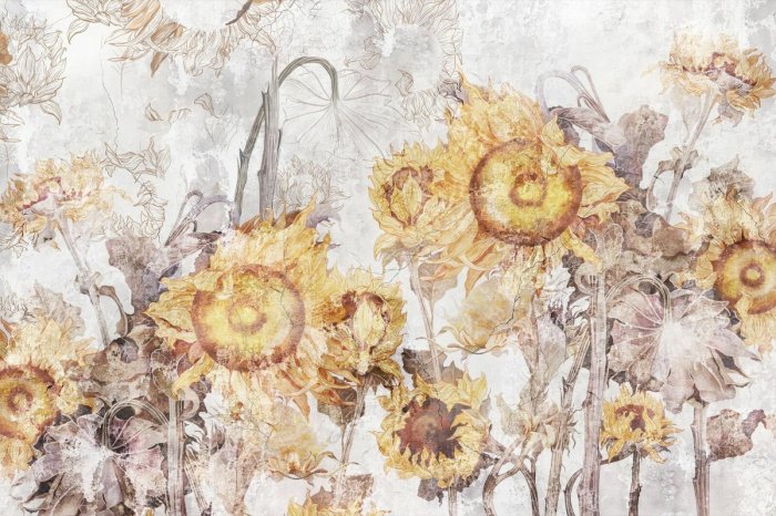 Fototapete Botanisches Muster mit gelben Sonnenblumen