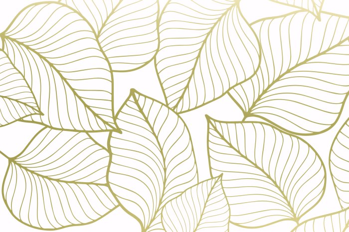 Fototapete Goldene Skizze von Blättern auf weißem Hintergrund