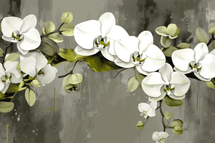 Fototapete Gemalte weiße Orchideenblüten