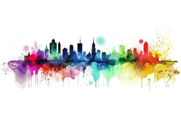 Fototapete Gemalte Aquarell einer Stadt mit Gebäuden