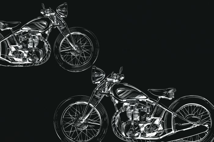 Fototapete Skizze von Motorrädern auf schwarzem Hintergrund