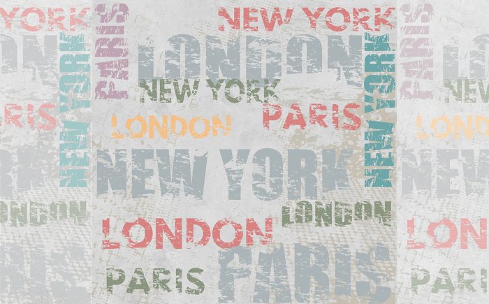 Fototapete Schriften London Paris und New York