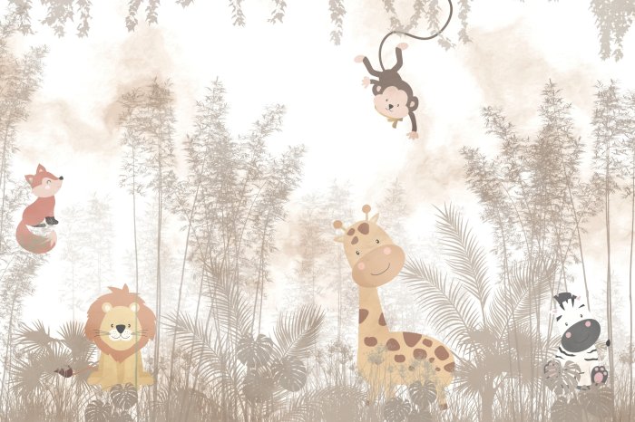 Fototapete Tropische Landschaft mit Tieren und Pflanzen