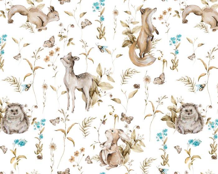 Fototapete Kinder-Muster mit Füchsen und Rehen