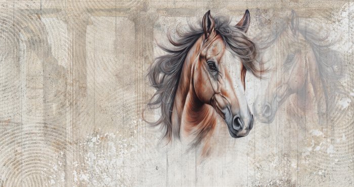 Fototapete Pferdekopf vor einer Wand