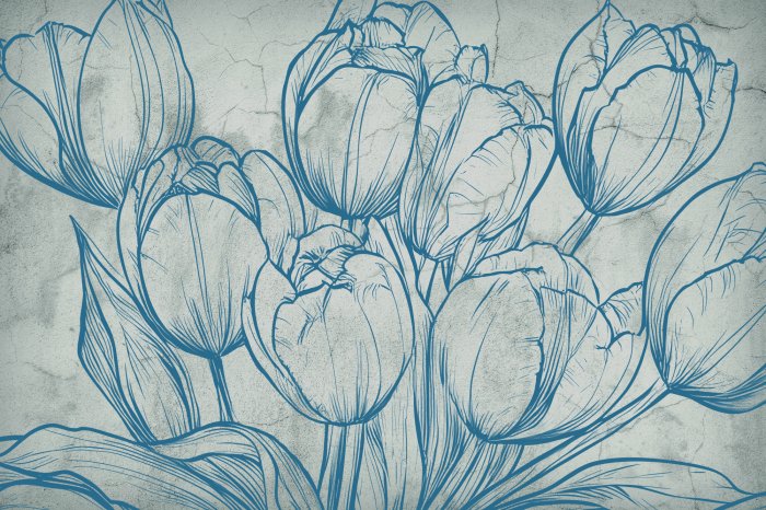 Fototapete Gezeichnete Tulpen auf Beton