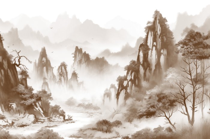 Fototapete Berglandschaft mit See und Bergen im Hintergrund