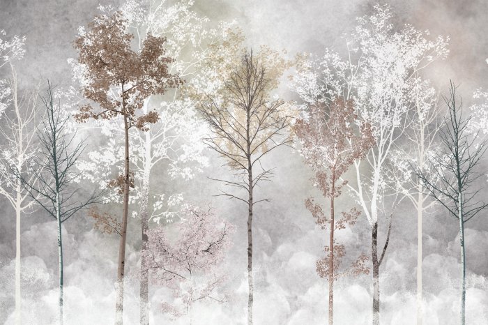 Fototapete Abstrakter Birkenwald im Nebel