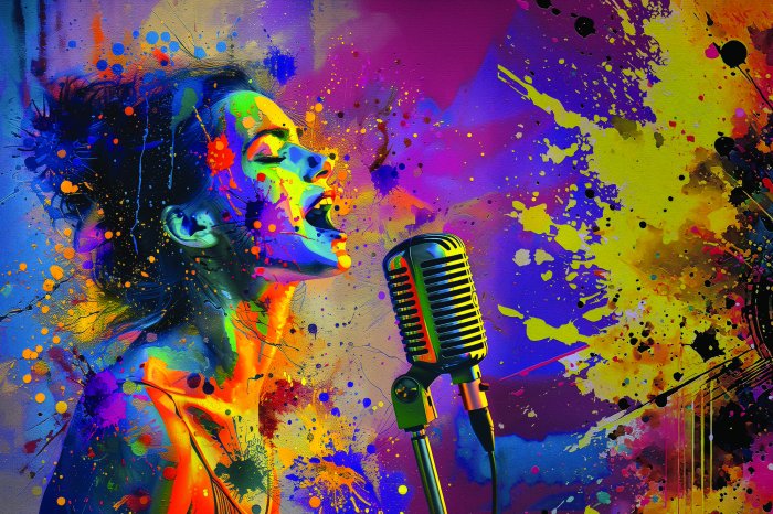 Fototapete Aquarell-Abstraktion einer singenden Frau