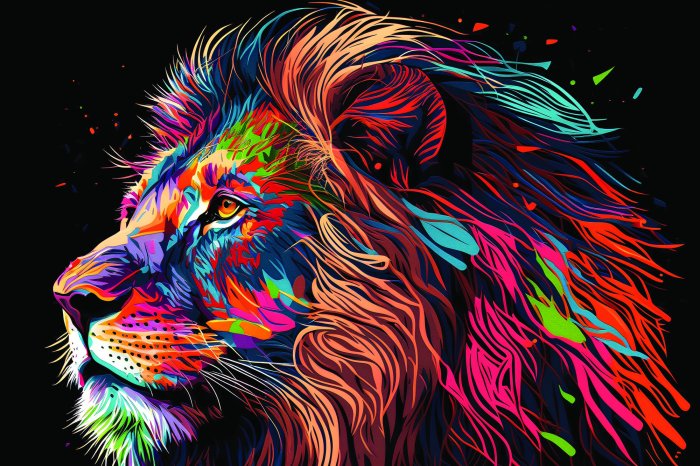 Fototapete Abstraktes buntes Porträt eines Löwen