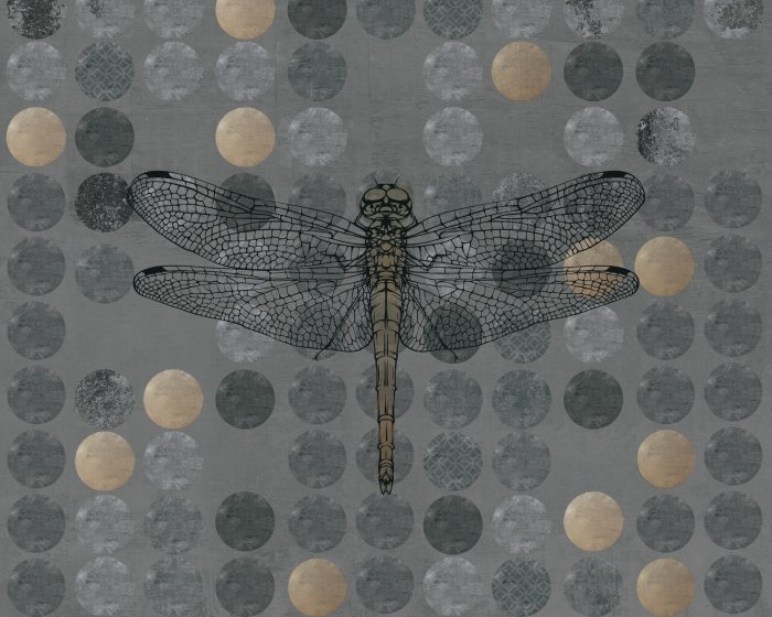 Fototapete Libelle vor geometrischem Hintergrund