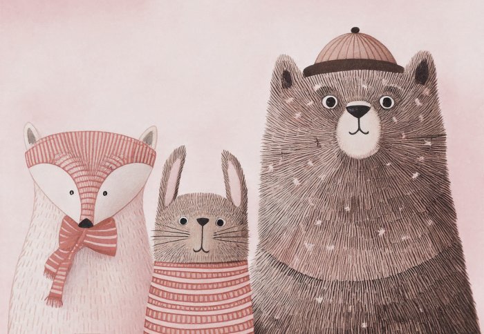 Fototapete Waldtiere im Aquarellstil