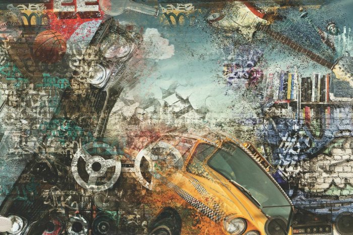 Fototapete Mural von New York mit einem gelben Taxi