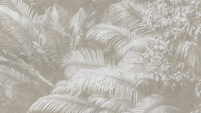 Fototapete Spiegelung von Palmblättern auf beigem Beton