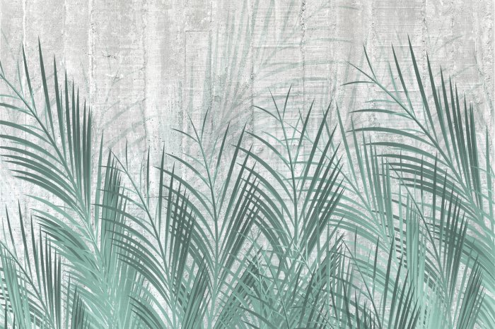 Fototapete Grüne Palmblätter auf Beton