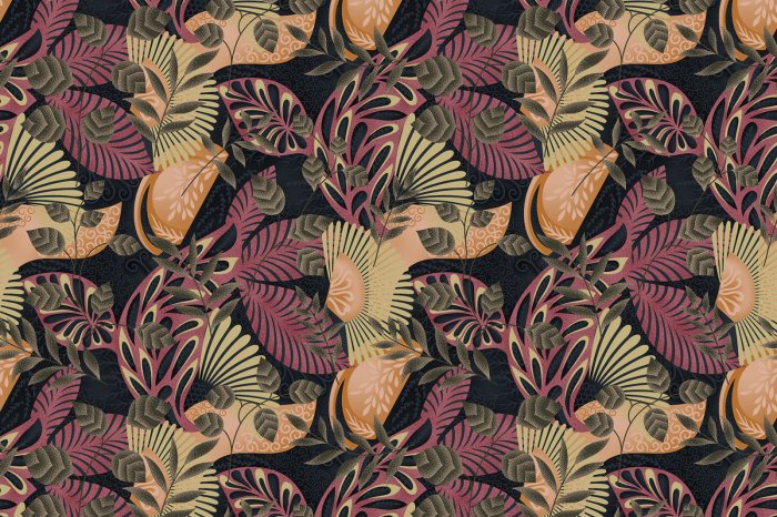 Fototapete Tropische Pflanzen und Blätter auf dunklem Hintergrund