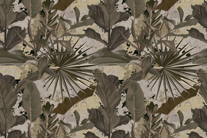 Fototapete Tropische grüne Pflanzen auf Betonthintergrund