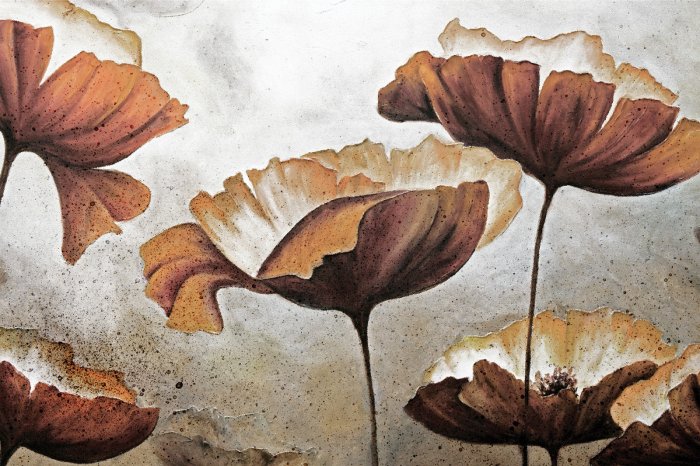 Fototapete Wildblumen auf rohem Betonthintergrund