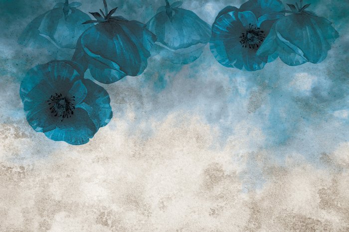 Fototapete Abstrakte blaue Mohnblumen auf Betonthintergrund