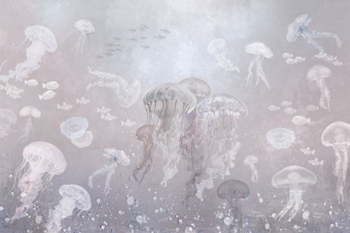 Fototapete Quallen und Fische in einer Unterwasserlandschaft